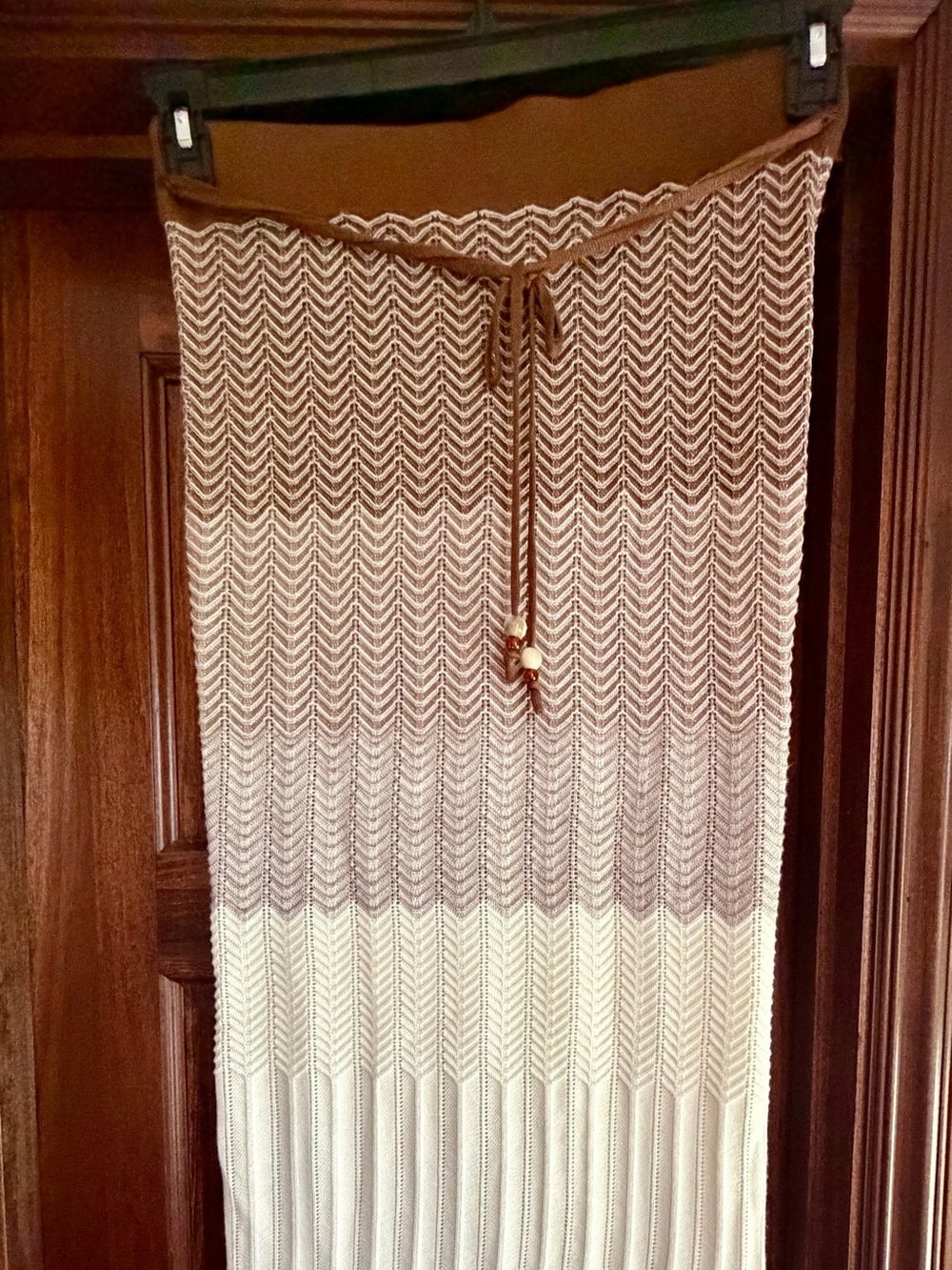 Brown and Cream Crochet Knit Maxi Skirt